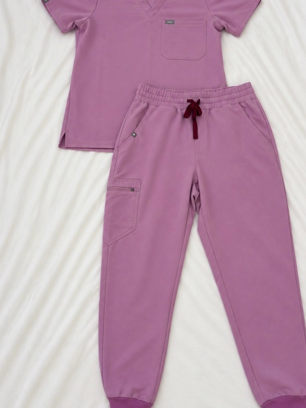 Figs Lavender Mauve Jogger Scrub Pants with Burgundy Drawstring